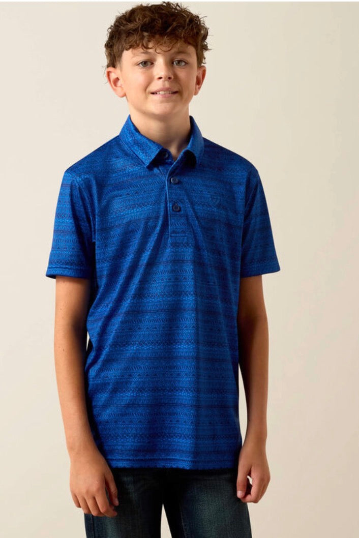 Boys Ariat All over Print POLO- Blue Quartz