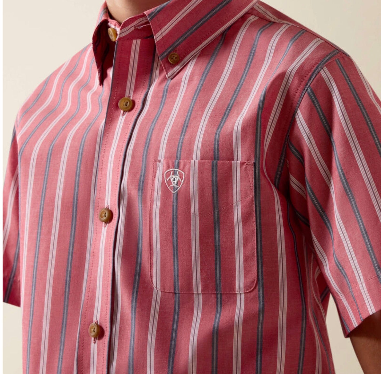Boys Ariat Pro Series Bobby SS Shirt-HIBISCUS RED STRIPE