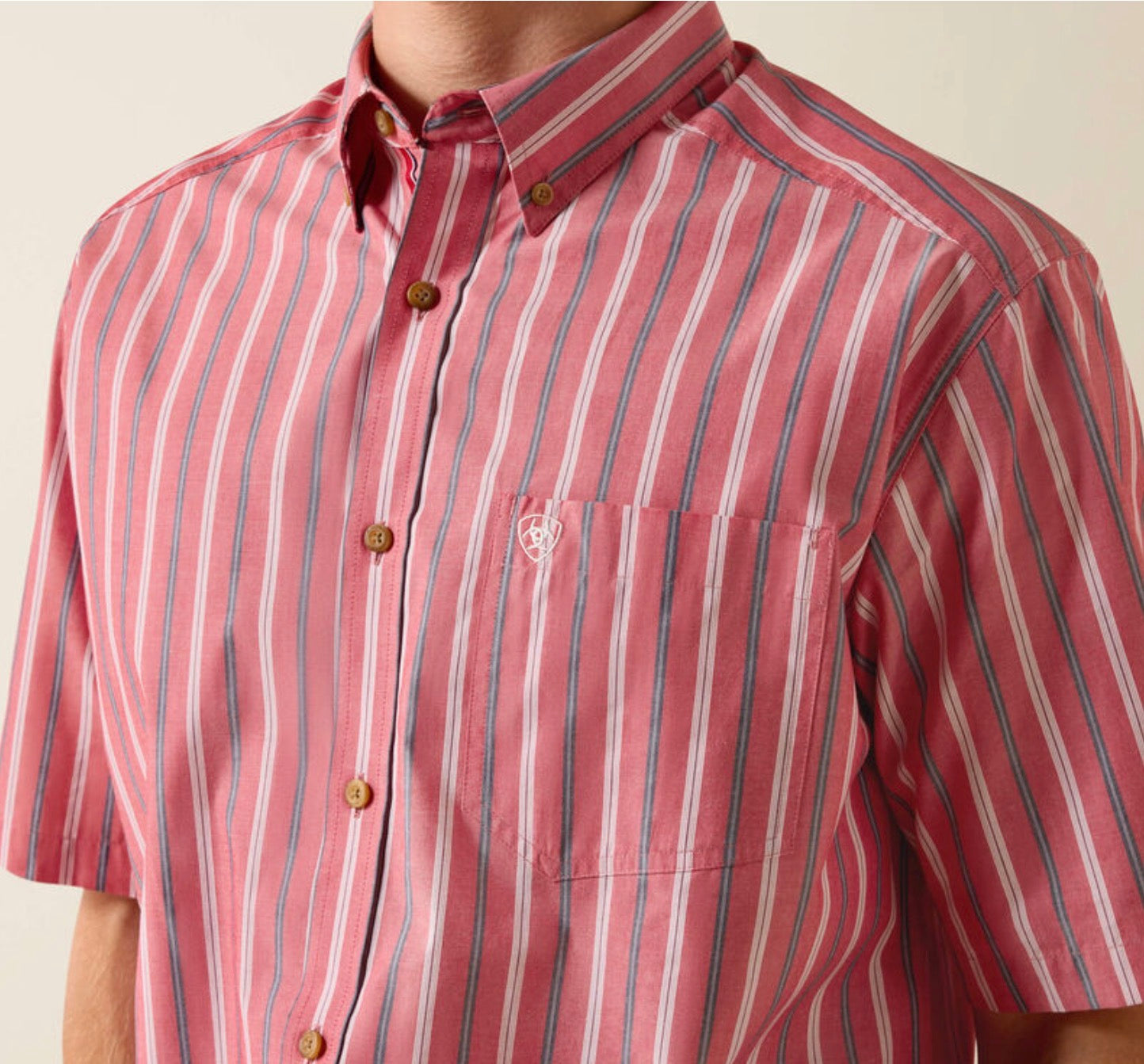 M Ariat Pro Bobby SS-Shirt- HIBISCUS RED STRIPE