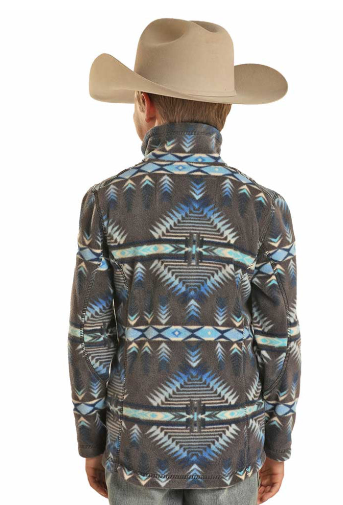 YOUTH POWDER RIVER CHARCOAL AZTEC FLEECE PULLOVER