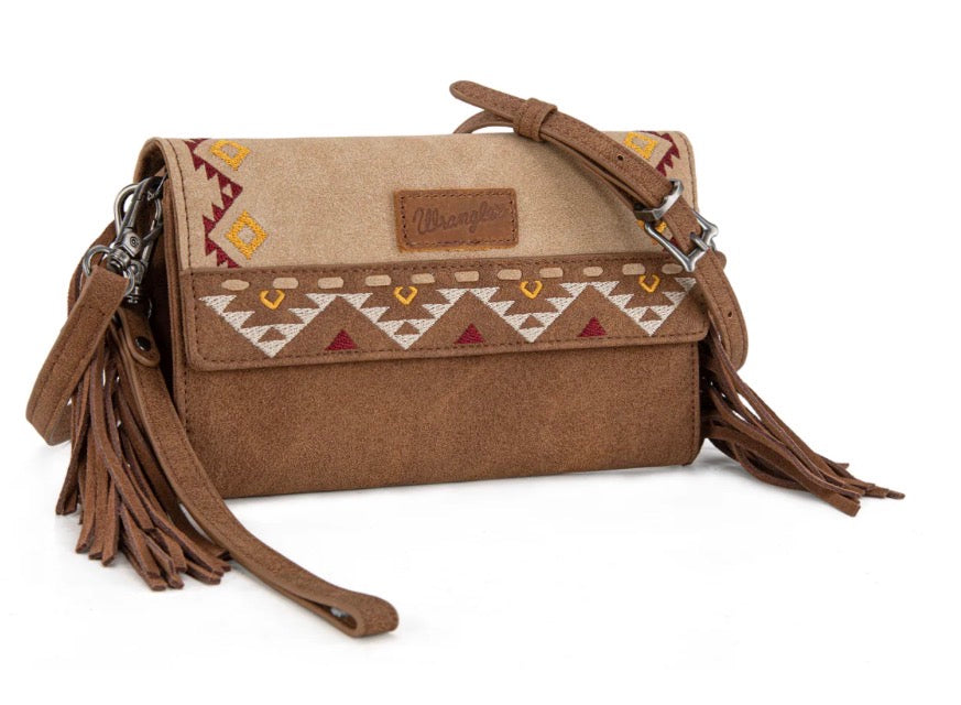 Wrangler Aztec Embroidered Fringe Wallet/Crossbody
