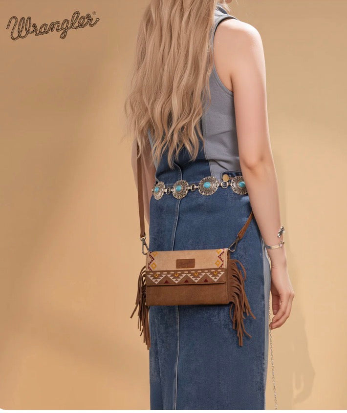 Wrangler Aztec Embroidered Fringe Wallet/Crossbody