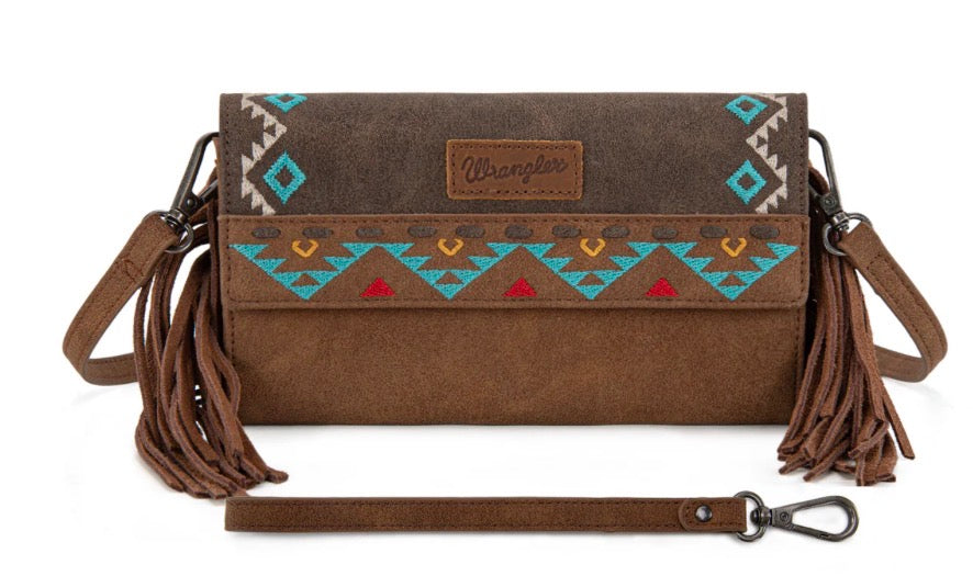 Wrangler Aztec Embroidered Fringe Wallet/Crossbody