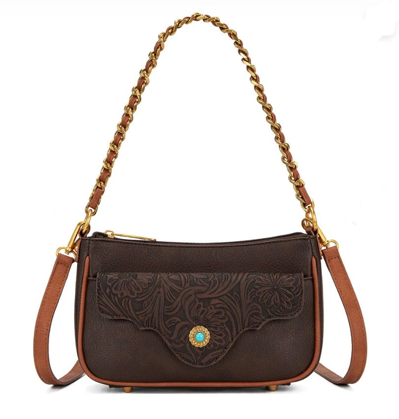 Montana West Tooled Floral Chain Shoulder Crossbody Bag