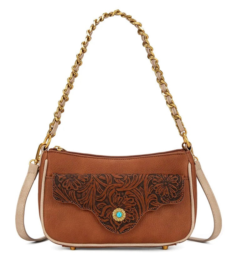 Montana West Tooled Floral Chain Shoulder Crossbody Bag