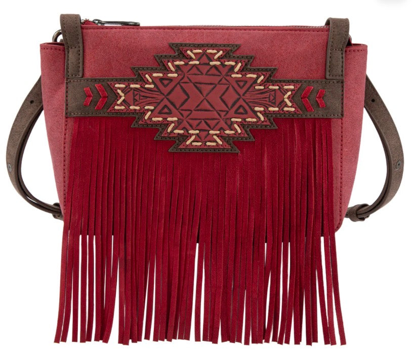Trinity Ranch Aztec Tooled Fringe Crossbody