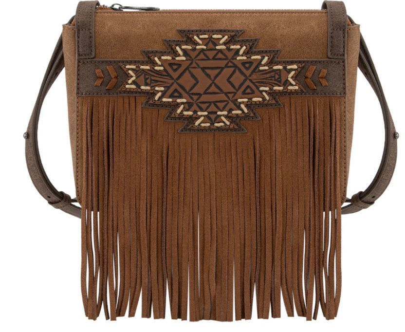 Trinity Ranch Aztec Tooled Fringe Crossbody