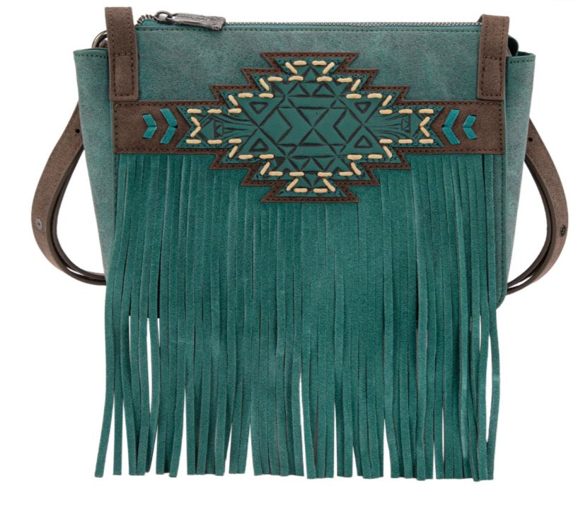 Trinity Ranch Aztec Tooled Fringe Crossbody