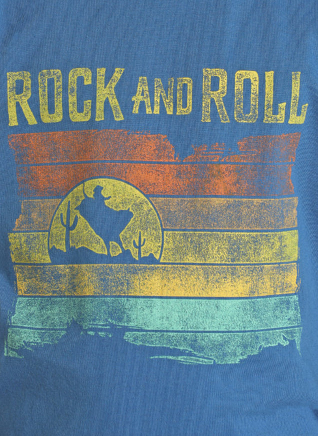 Boys Blue Rock And Roll Retro bull rider Tshirt