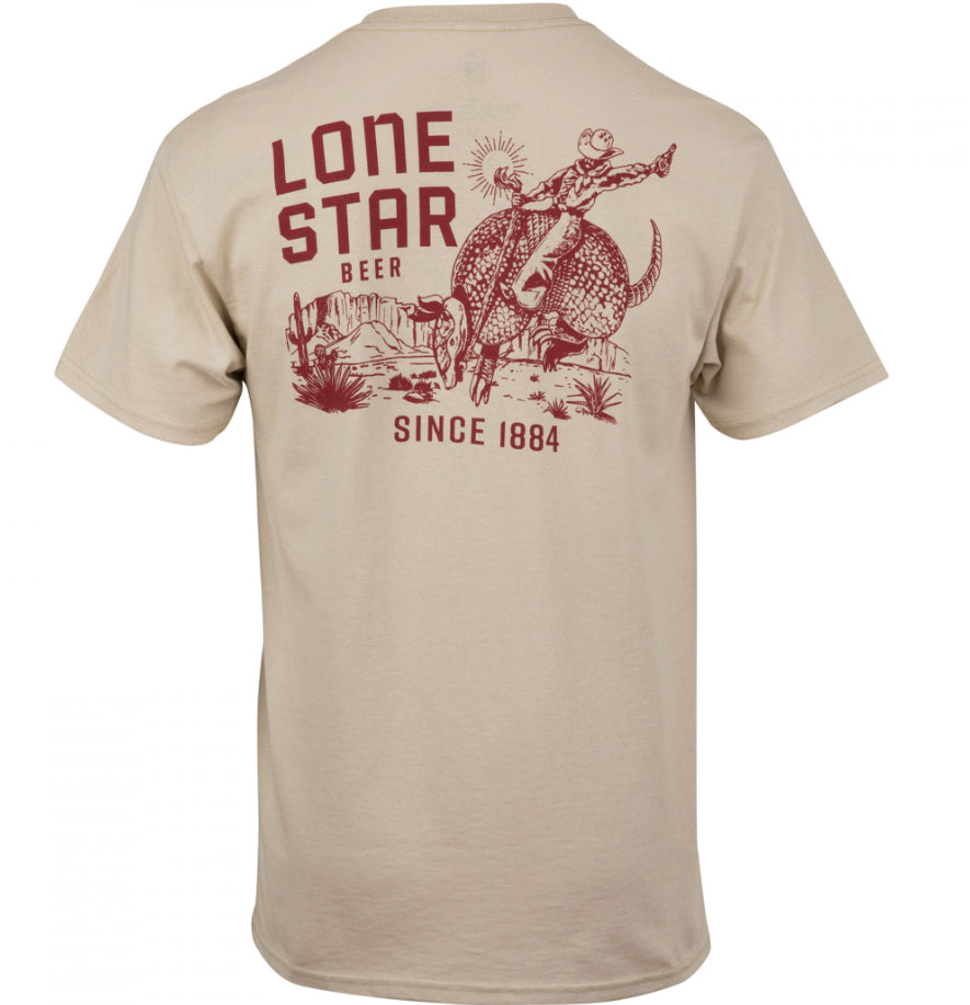 Lone Star Beer Armadillo Riding Front and Back Print T-Shirt
