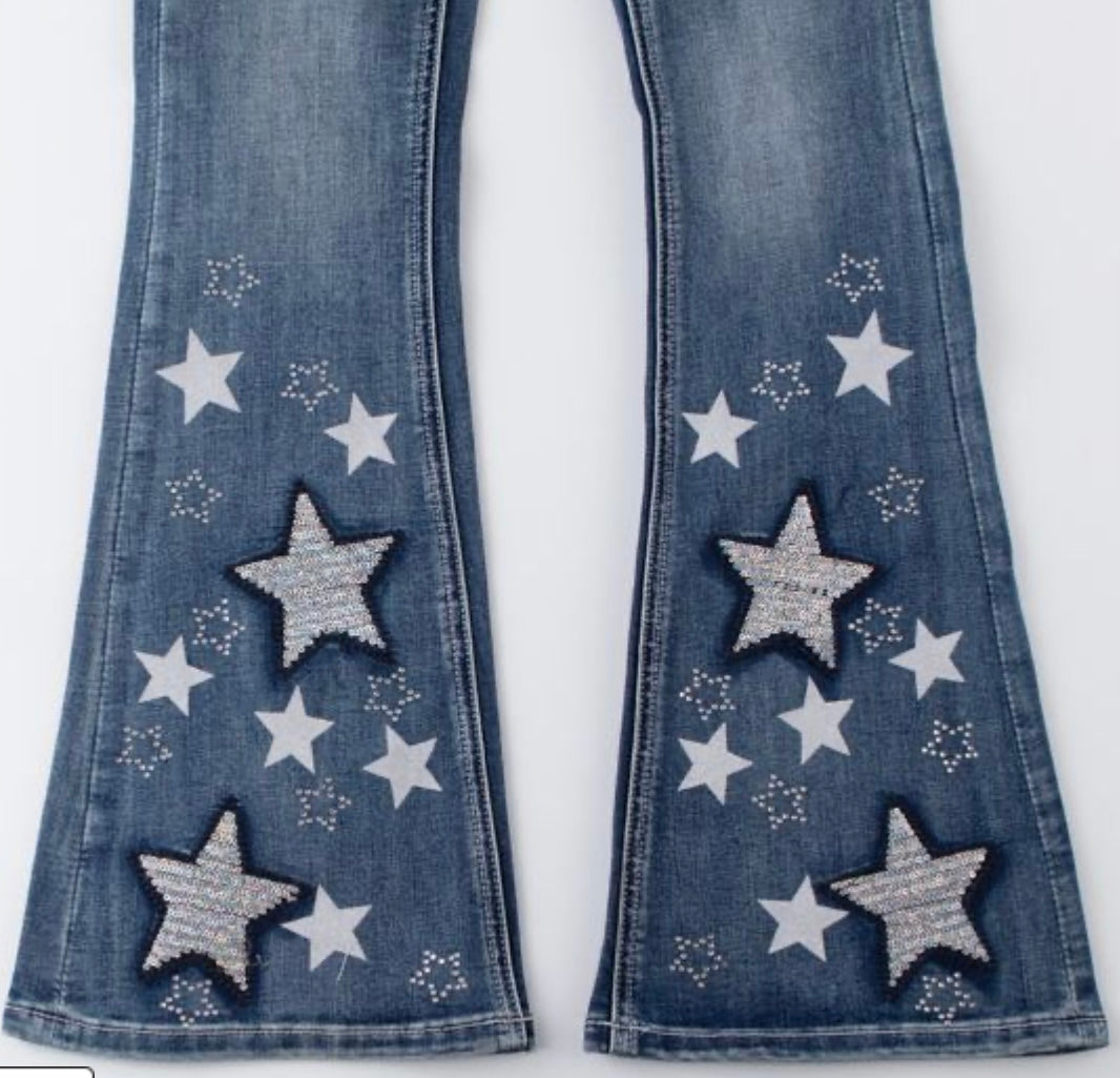 Grace in LA Girls Silver star Flare Jeans