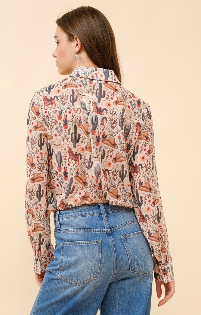 Women’s Beige Western Print Blouse