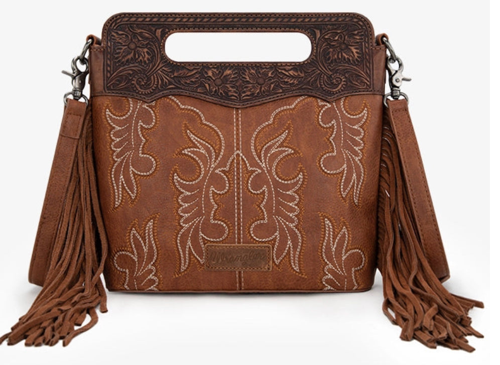 Wrangler Tooled Fringe Conceal Carry CrossBody Purse