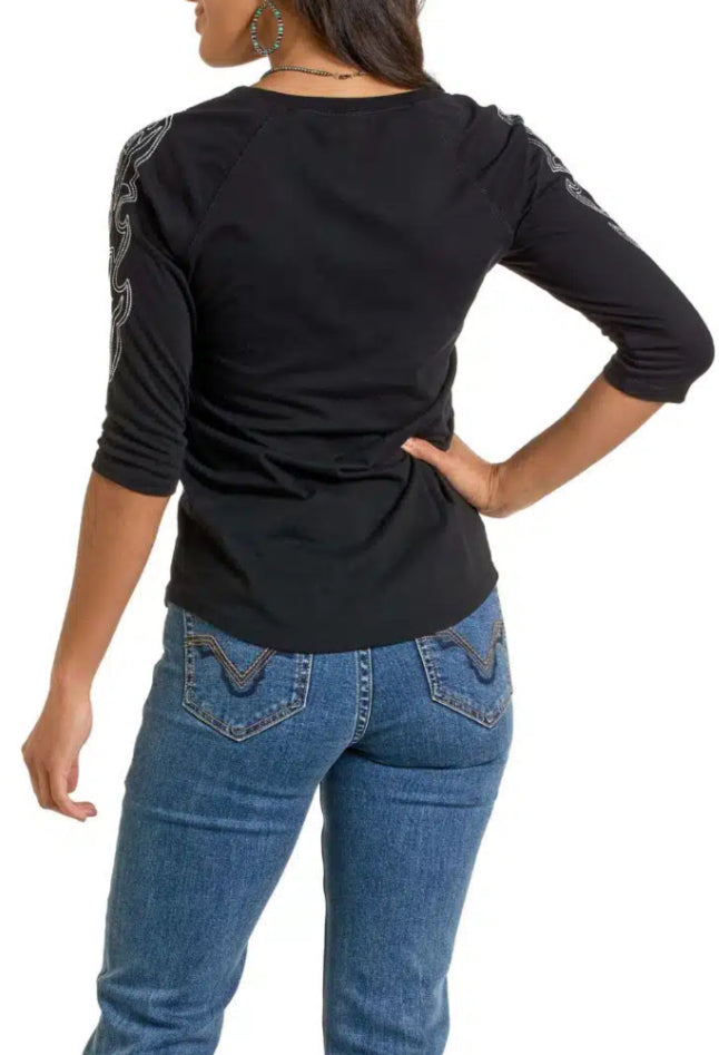 Women’s Panhandle Slim Black Aztec Longhorn Tee