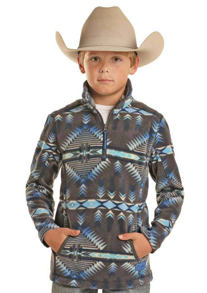 YOUTH POWDER RIVER CHARCOAL AZTEC FLEECE PULLOVER