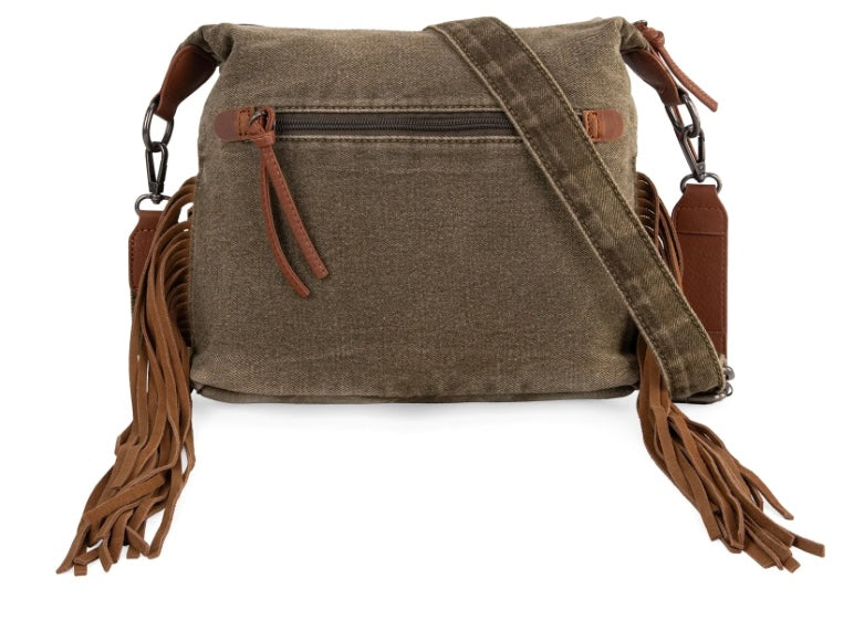 Wrangler Fringe Floral Tooled Denim Crossbody