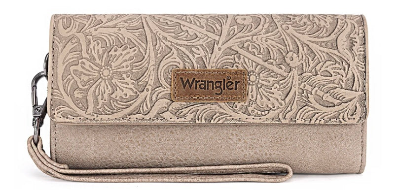Wrangler Western Floral Tooled Tri-fold RFID Wallet/Wristlet