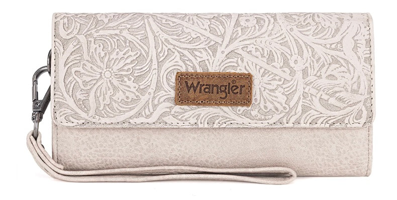 Wrangler Western Floral Tooled Tri-fold RFID Wallet/Wristlet