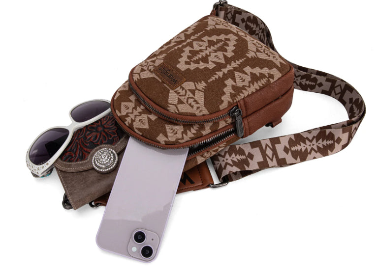 Wrangler Southwestern Print Small Canvas Sling Bag/Crossbody/Chest Bag