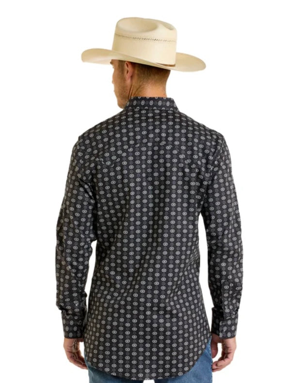 Men’s Rock & Roll Black Flex Aztec Button Up