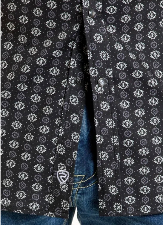 Men’s Rock & Roll Black Flex Aztec Button Up