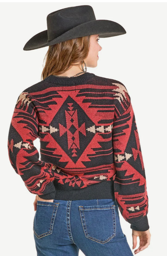 Women’s Rock & Roll Black/Red Aztec Sweater