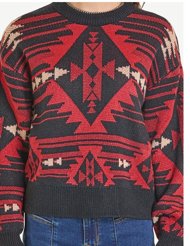 Women’s Rock & Roll Black/Red Aztec Sweater