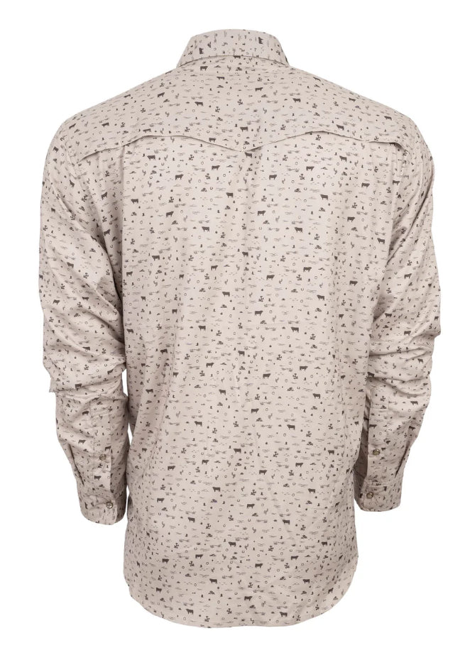 MEN'S StS LONG SLEEVE - KHAKI Cattle Print Shirt