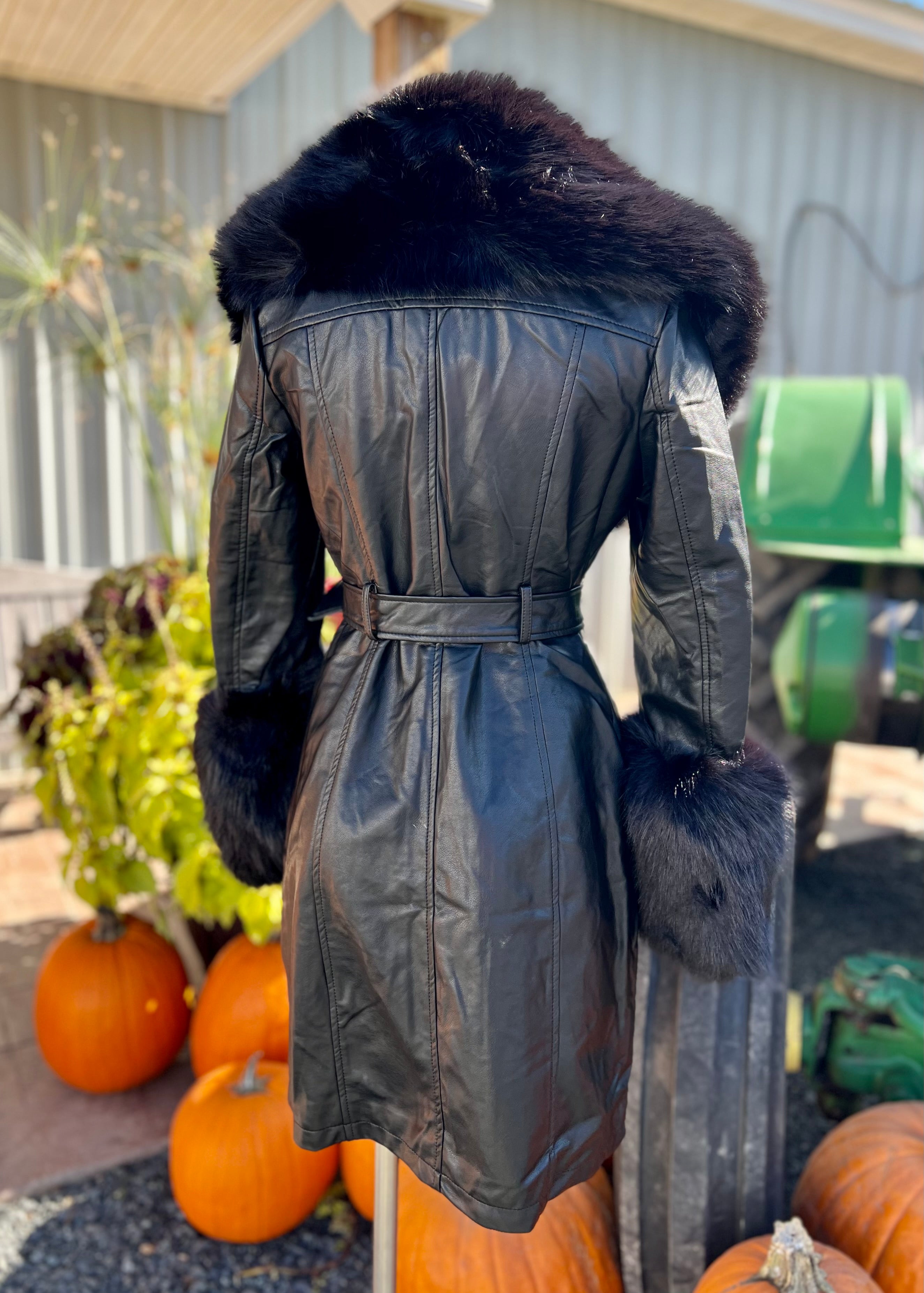 Black Fur Trimmed Jacket with Vegan Leather