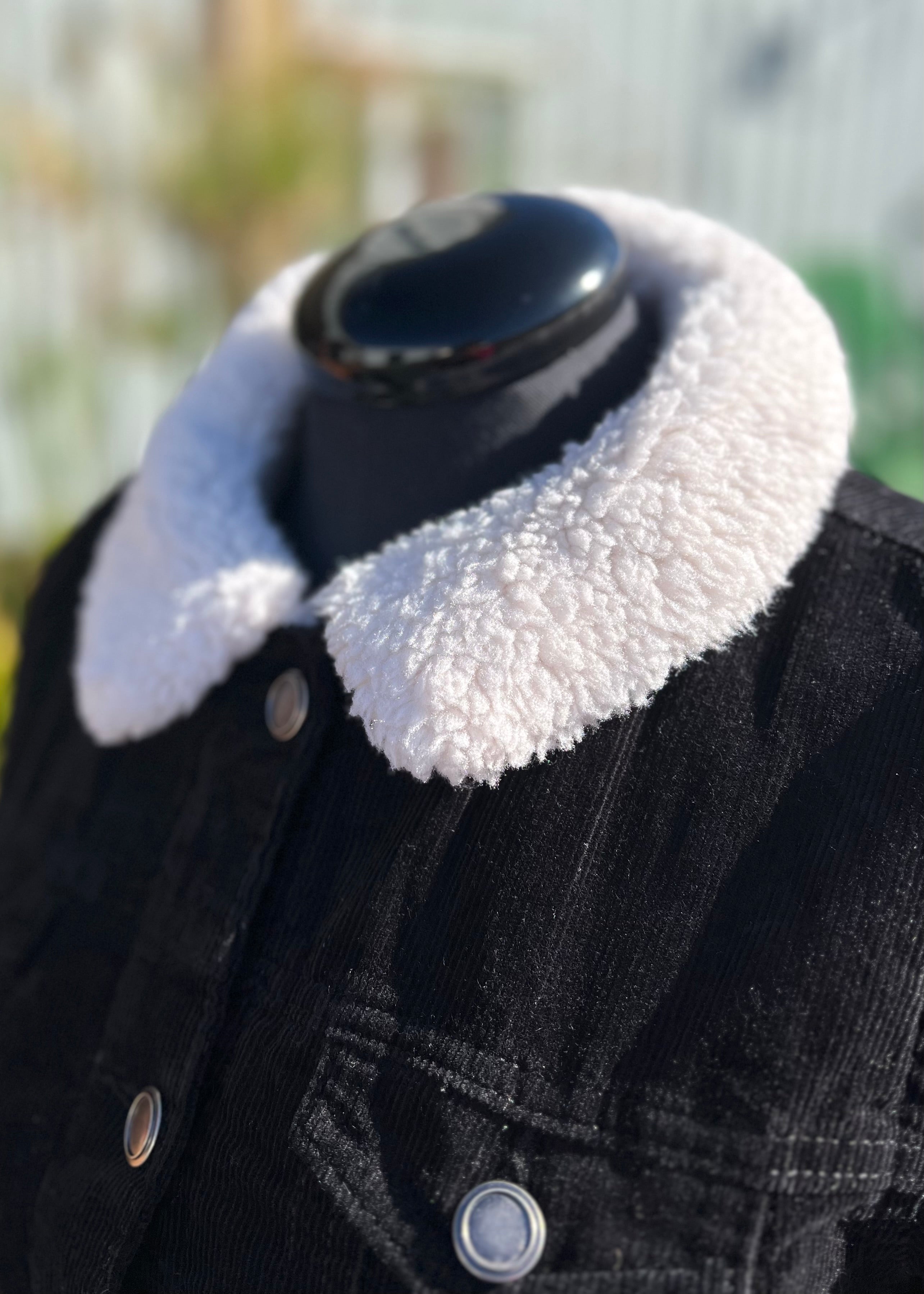Sherpa Trimmed Black Corduroy Jacket