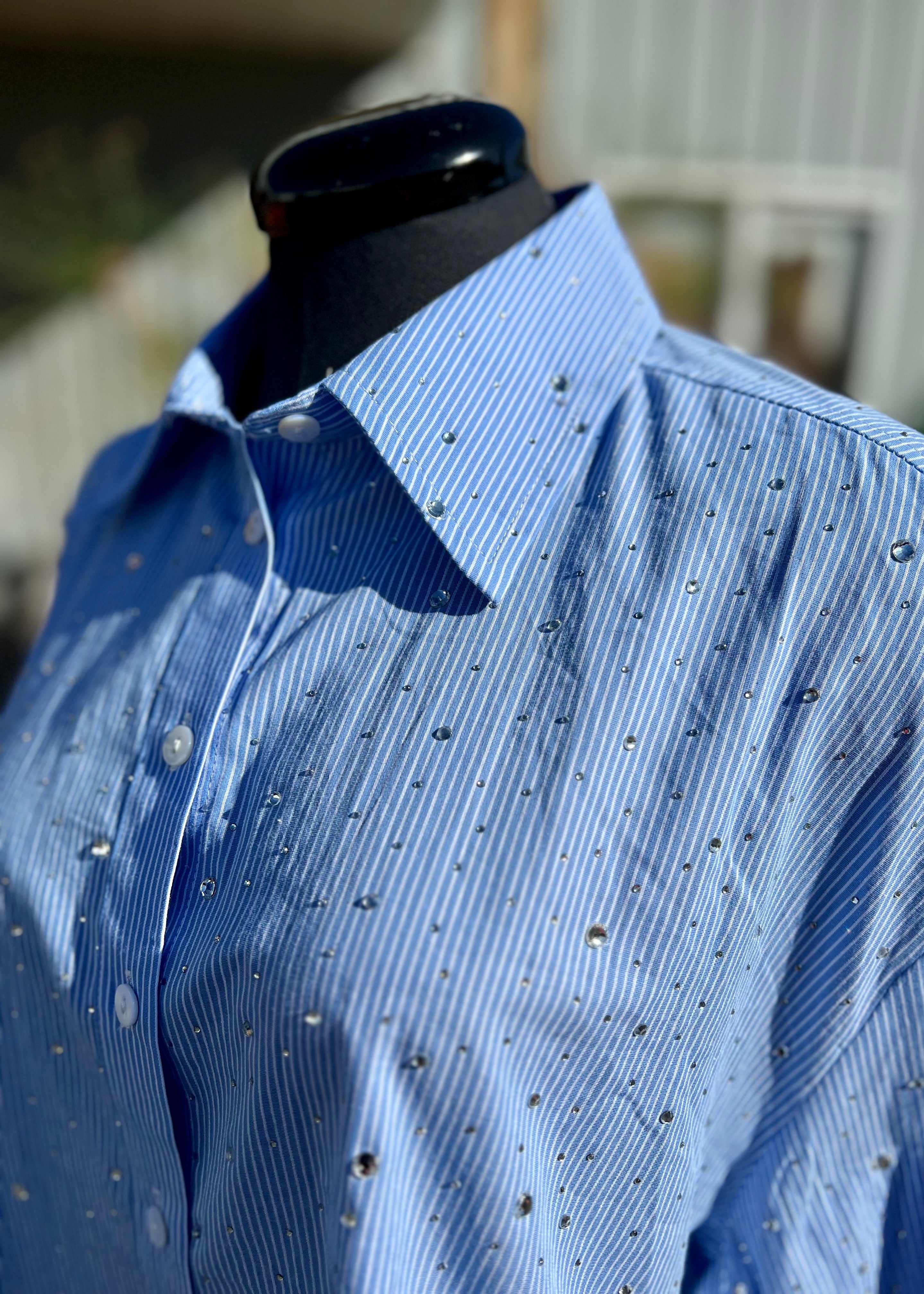Blue Crystal Button Down Shirt