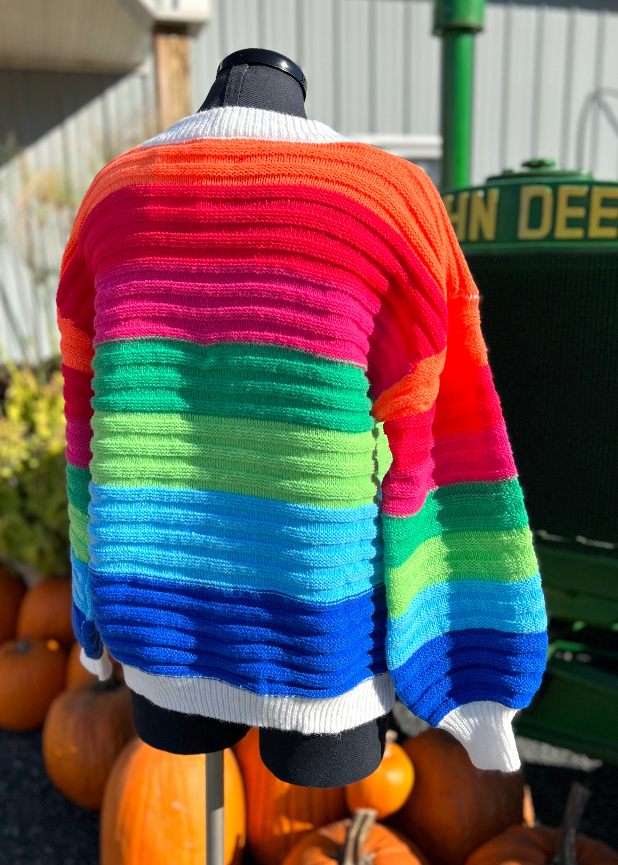 Rainbow Stripe Cardigan Knit Sweater
