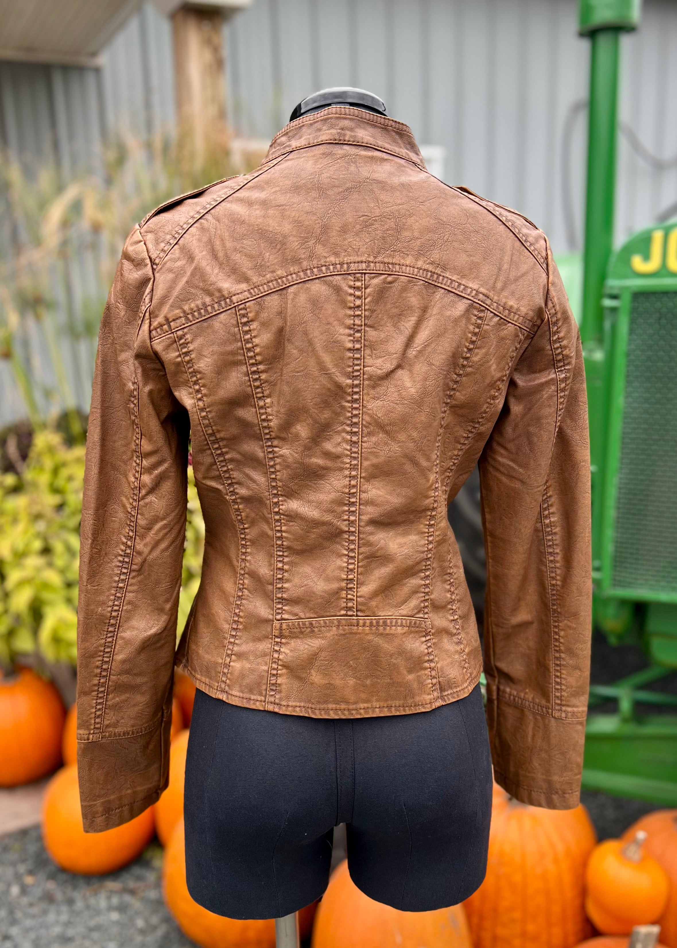 Brown Vegan Leather Moto Jacket
