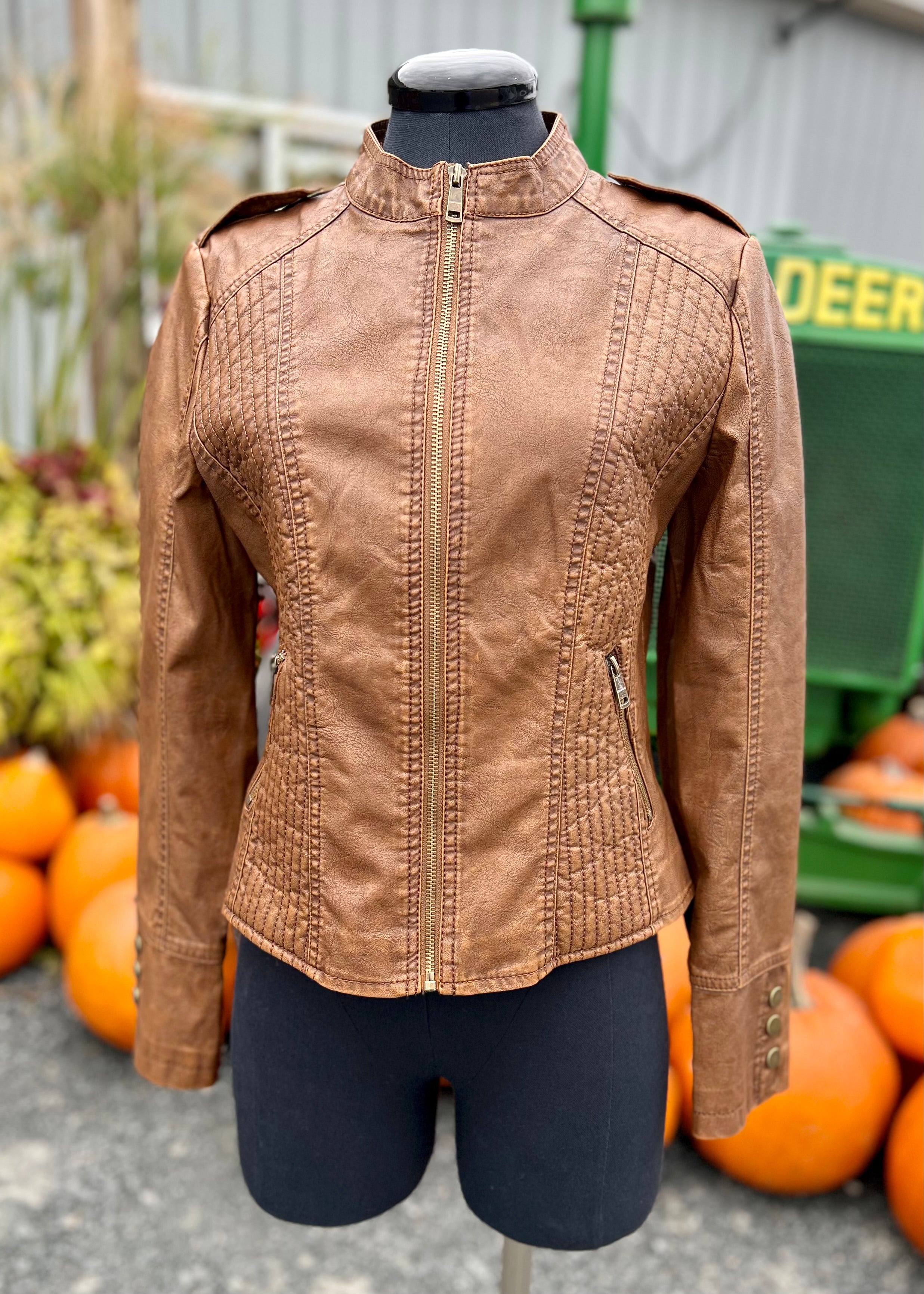 Brown Vegan Leather Moto Jacket