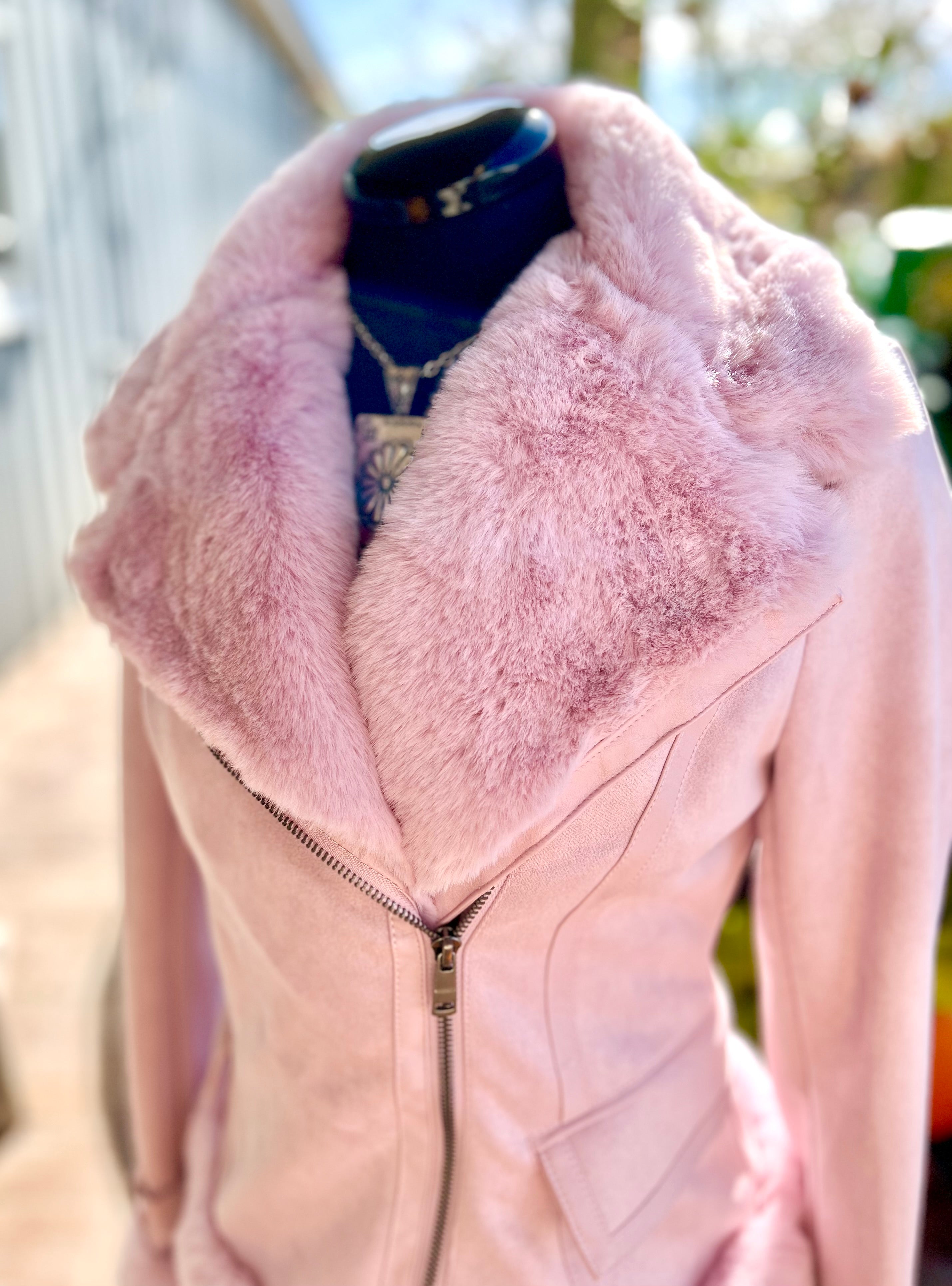 Faux Fur Light Pink Suede Coat