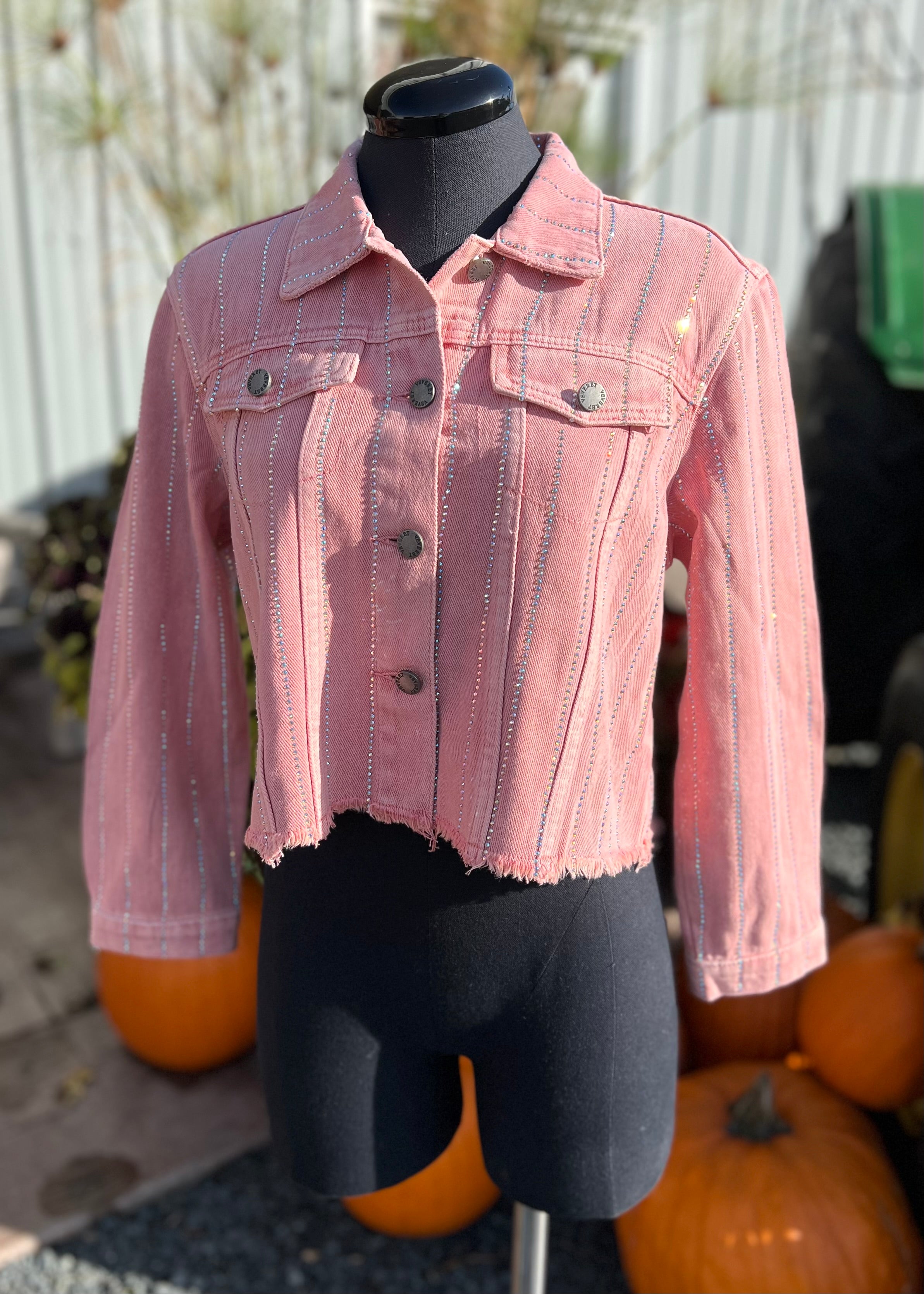 Pink Denim Crystal Detailed Jacket