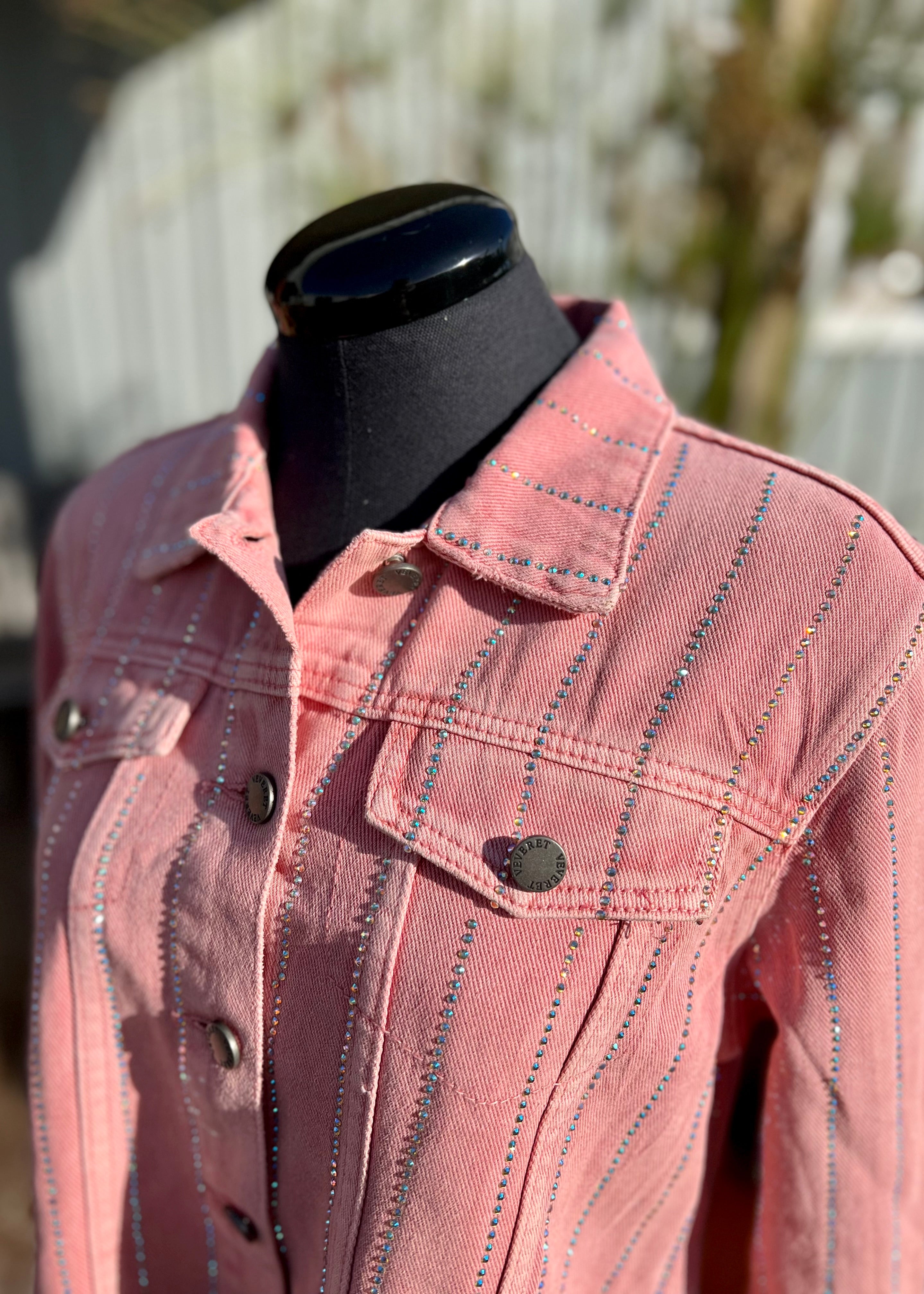 Pink Denim Crystal Detailed Jacket
