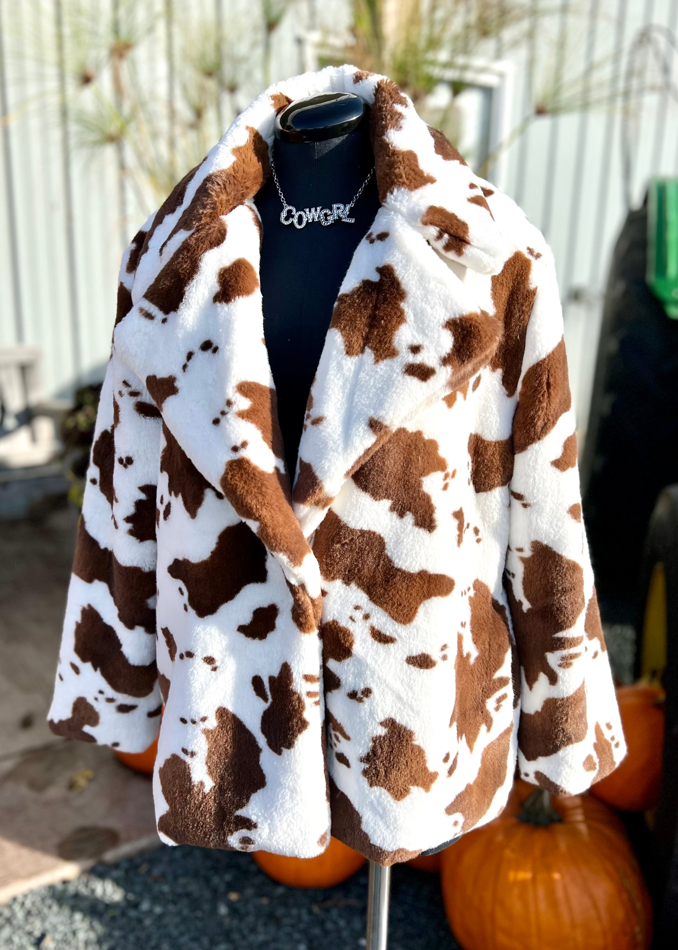 Cowhide Print Fuzzy Jacket