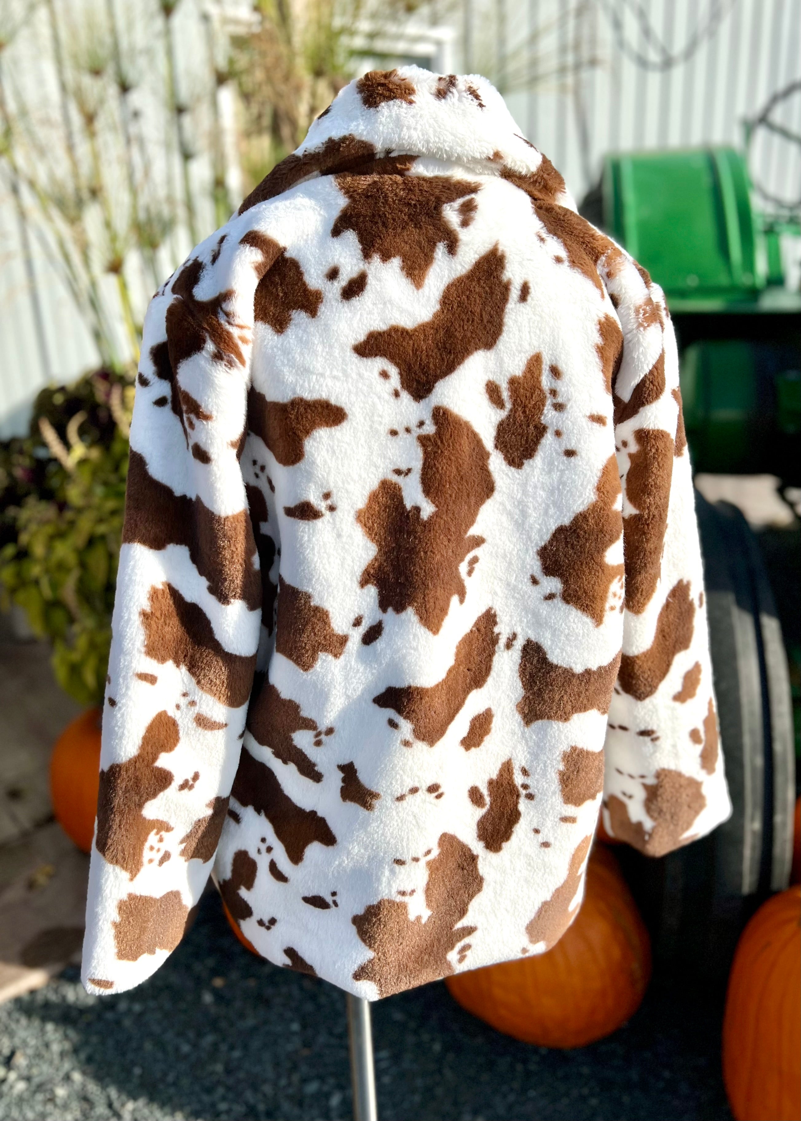 Cowhide Print Fuzzy Jacket
