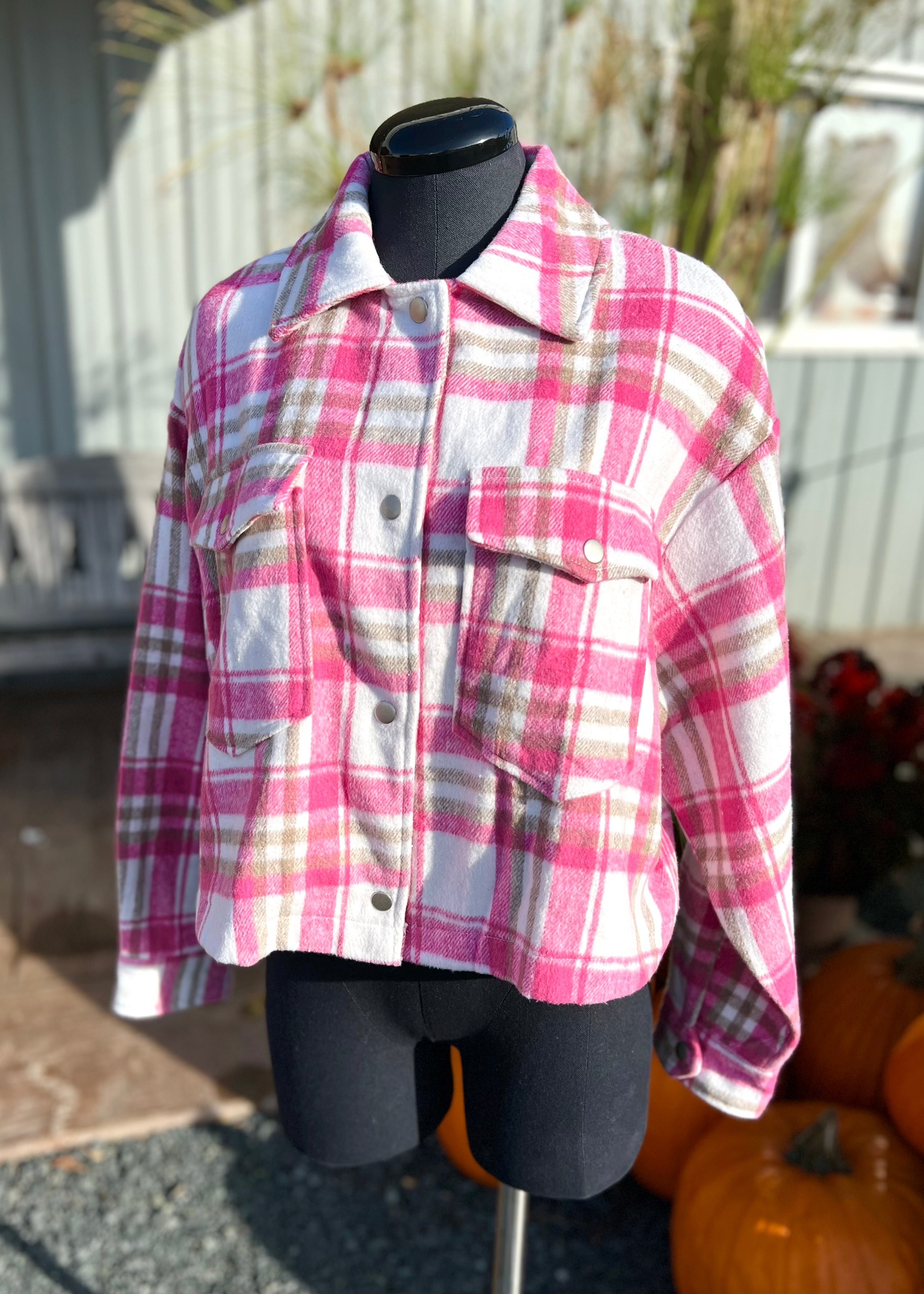 Pink Plaid Shacket Jacket