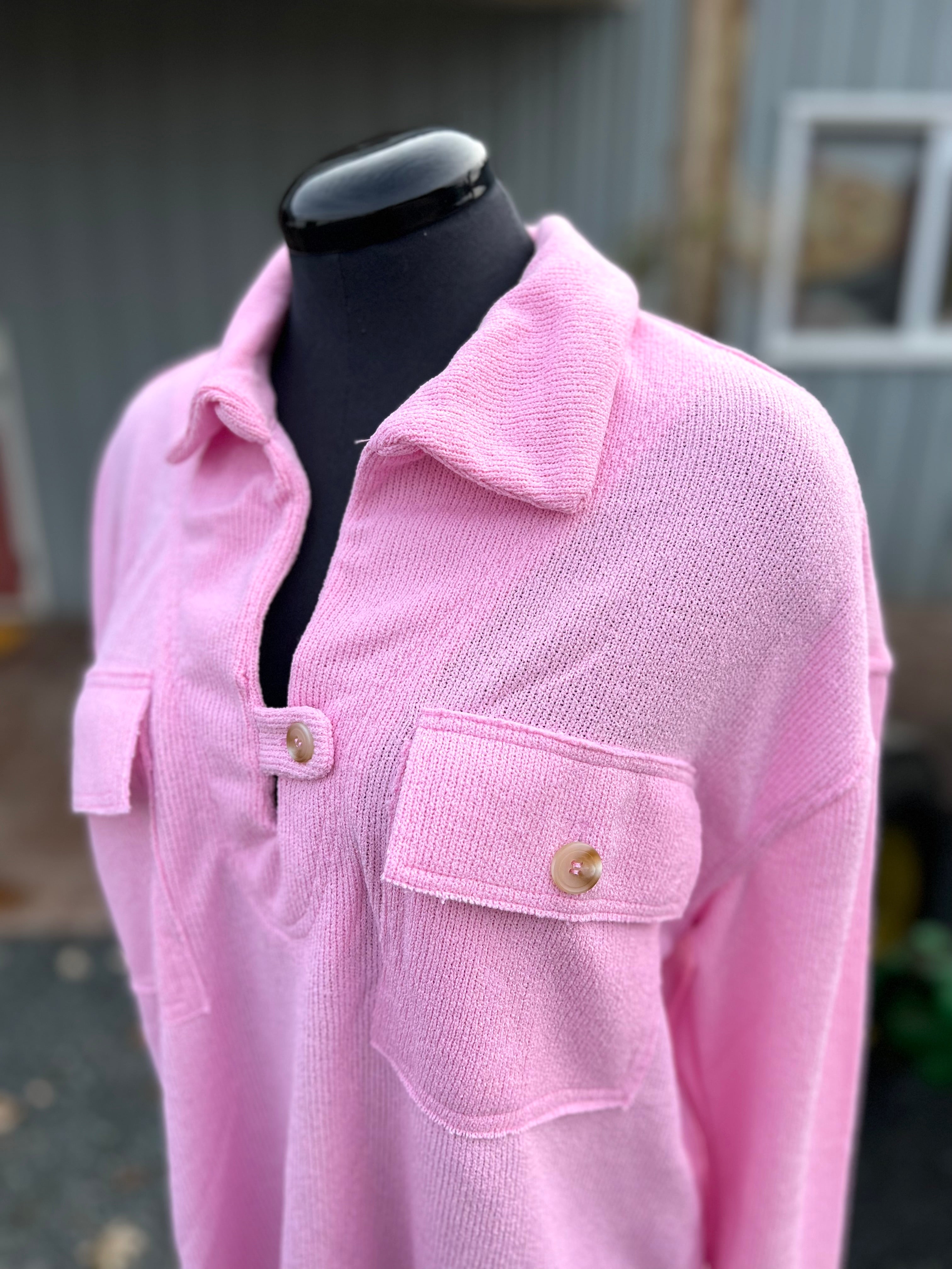 Casual Pink Collared Top