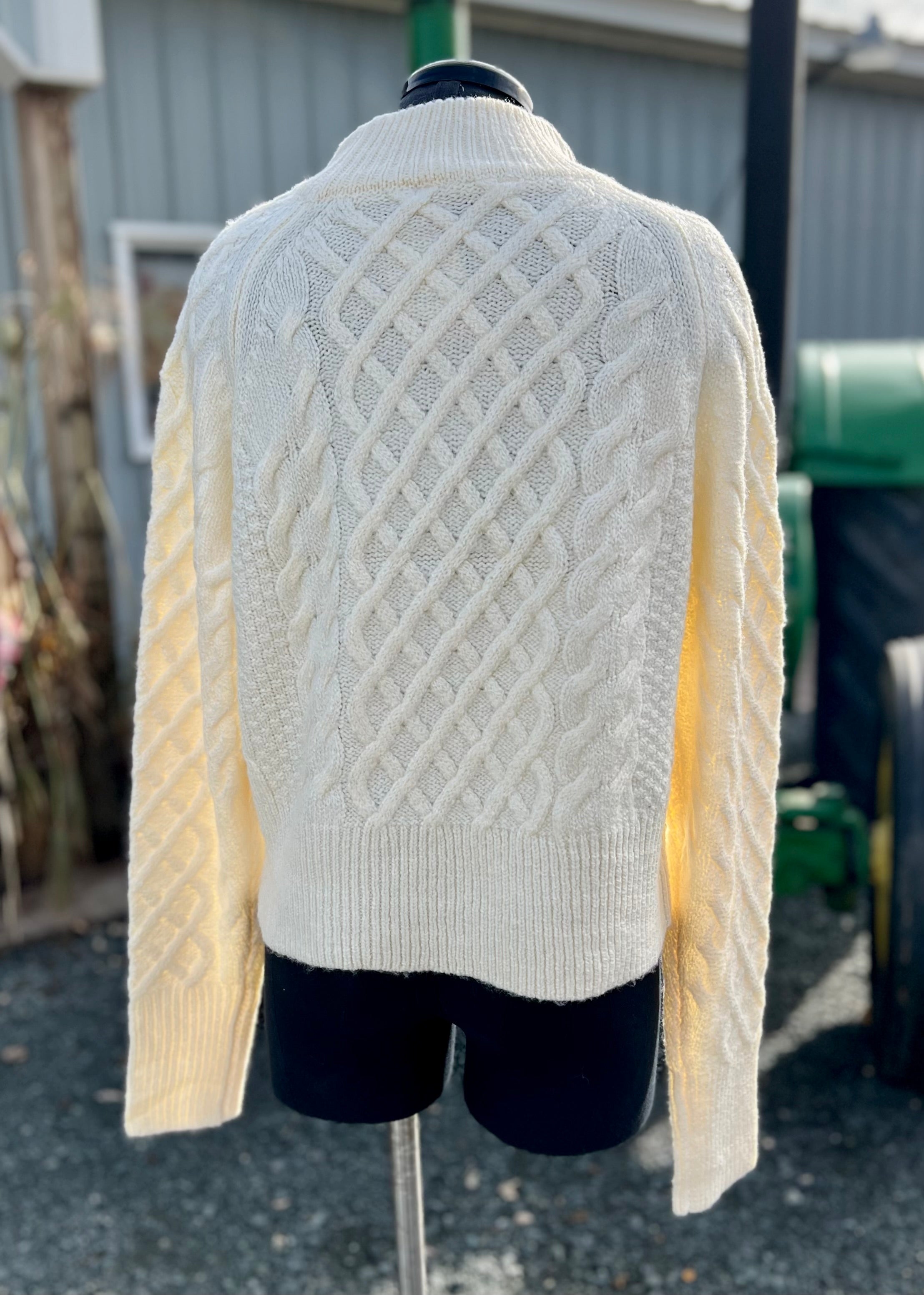 Cream Cable Knit Sweater with Mock Neck
