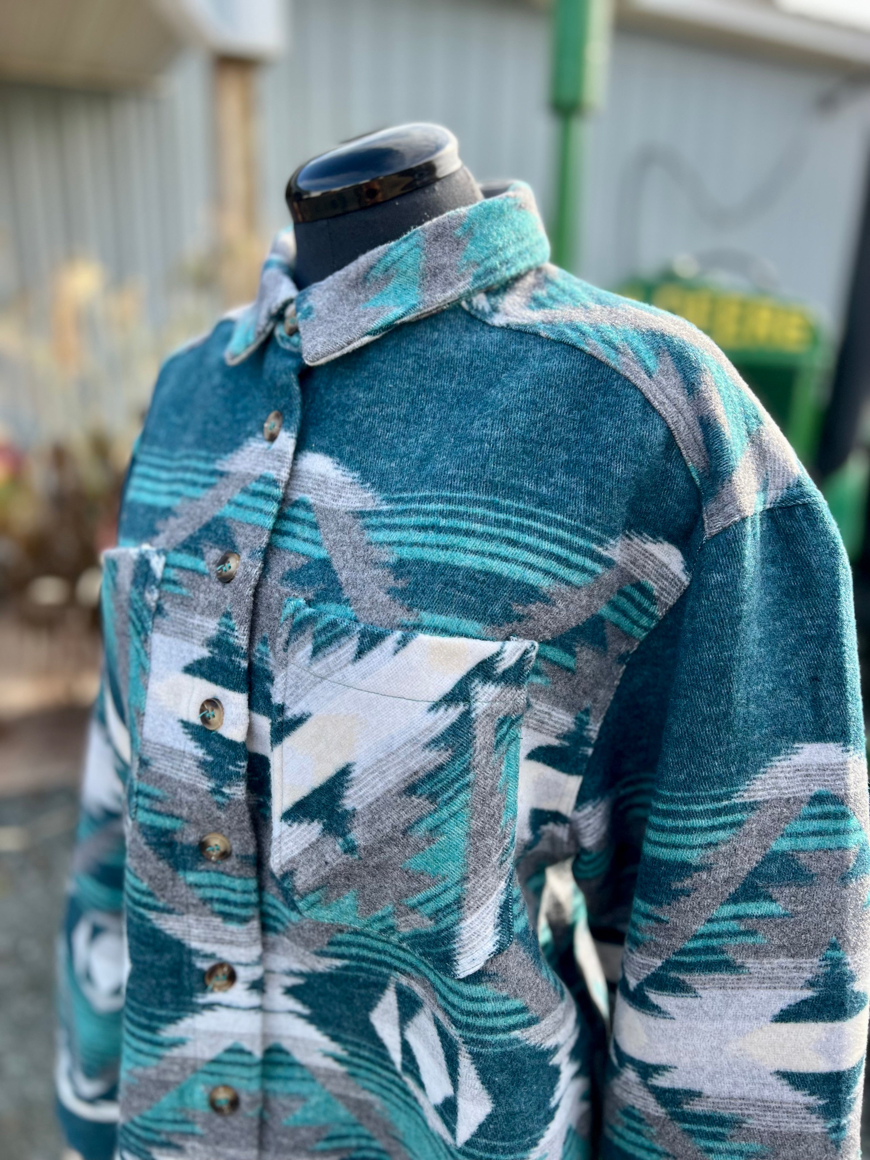 Jade Flannel Southwest Shacket Coat