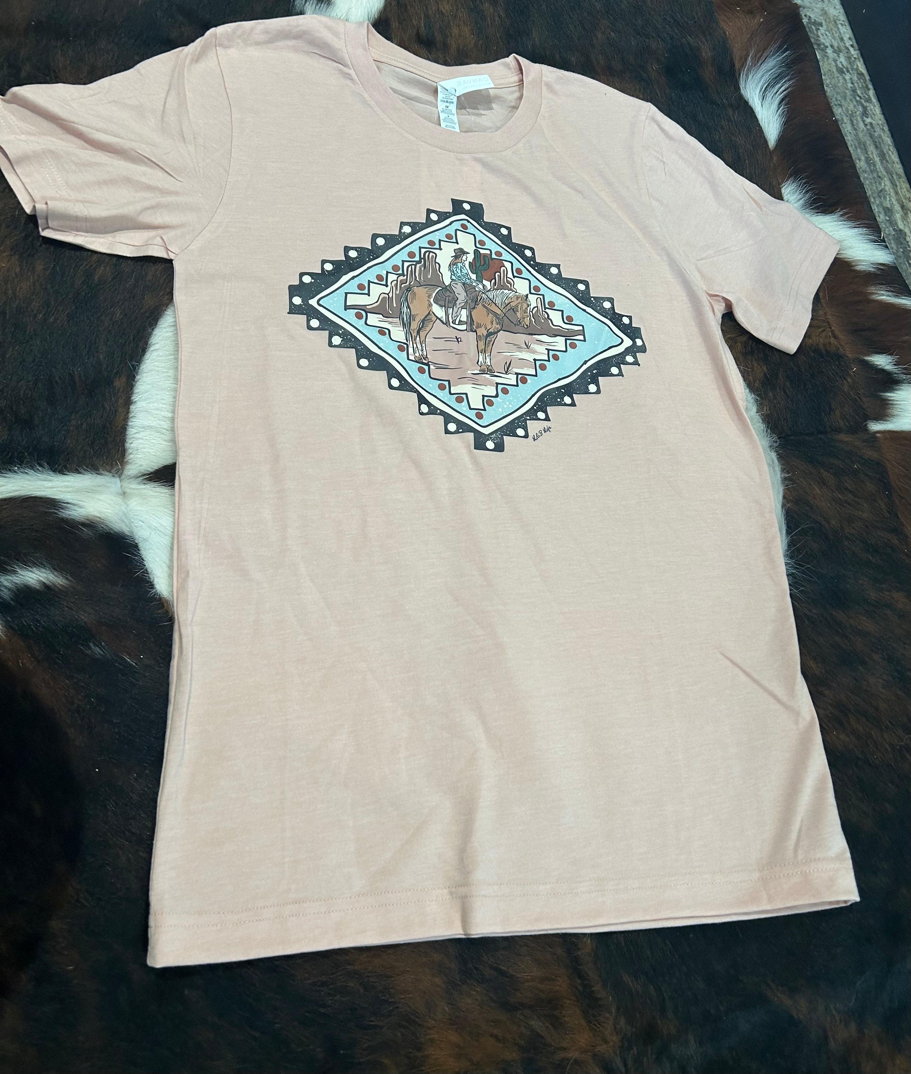 Women’s Peach Aztec Cowgirl T-shirt