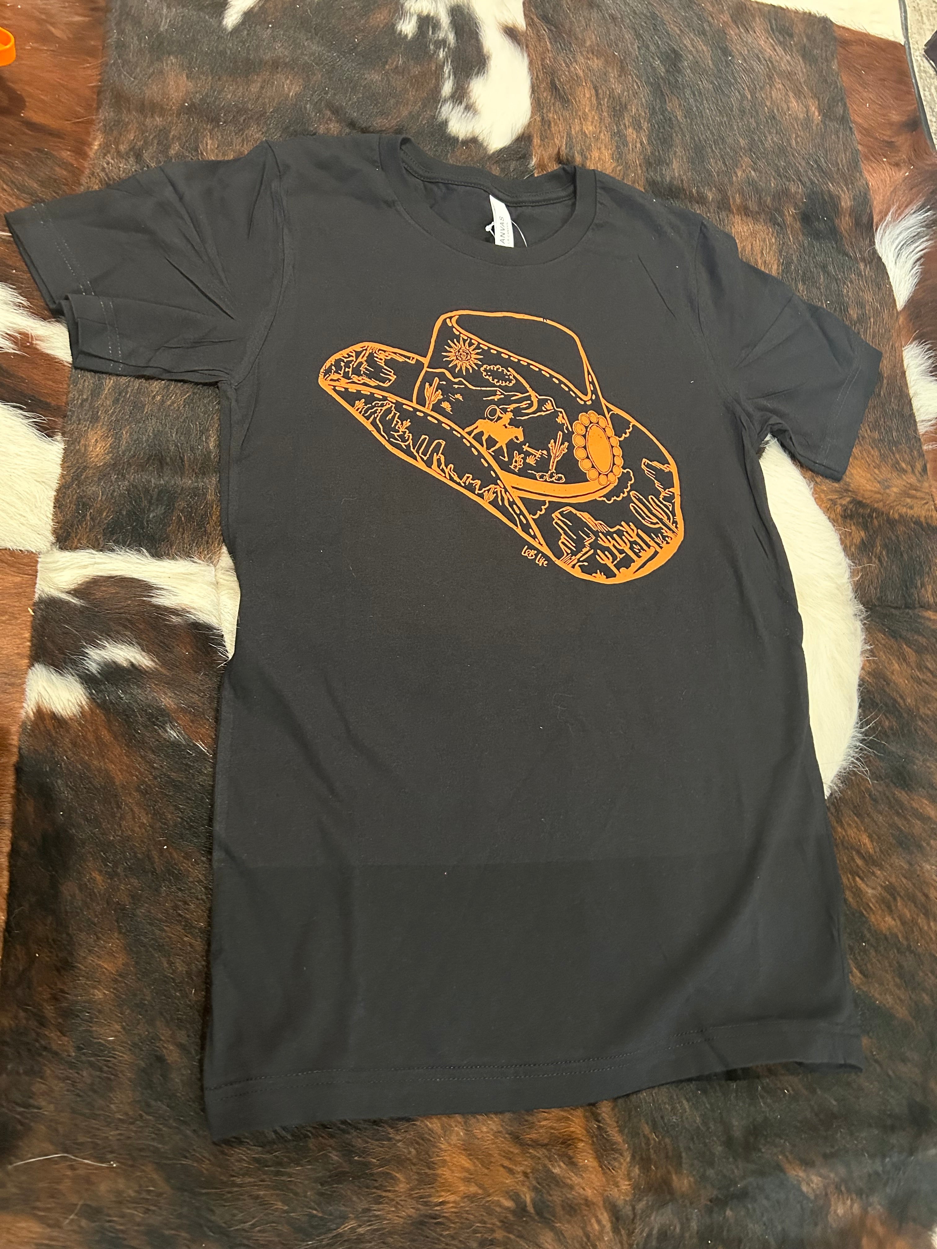 Women’s Black with Orange Western hat t-shirt