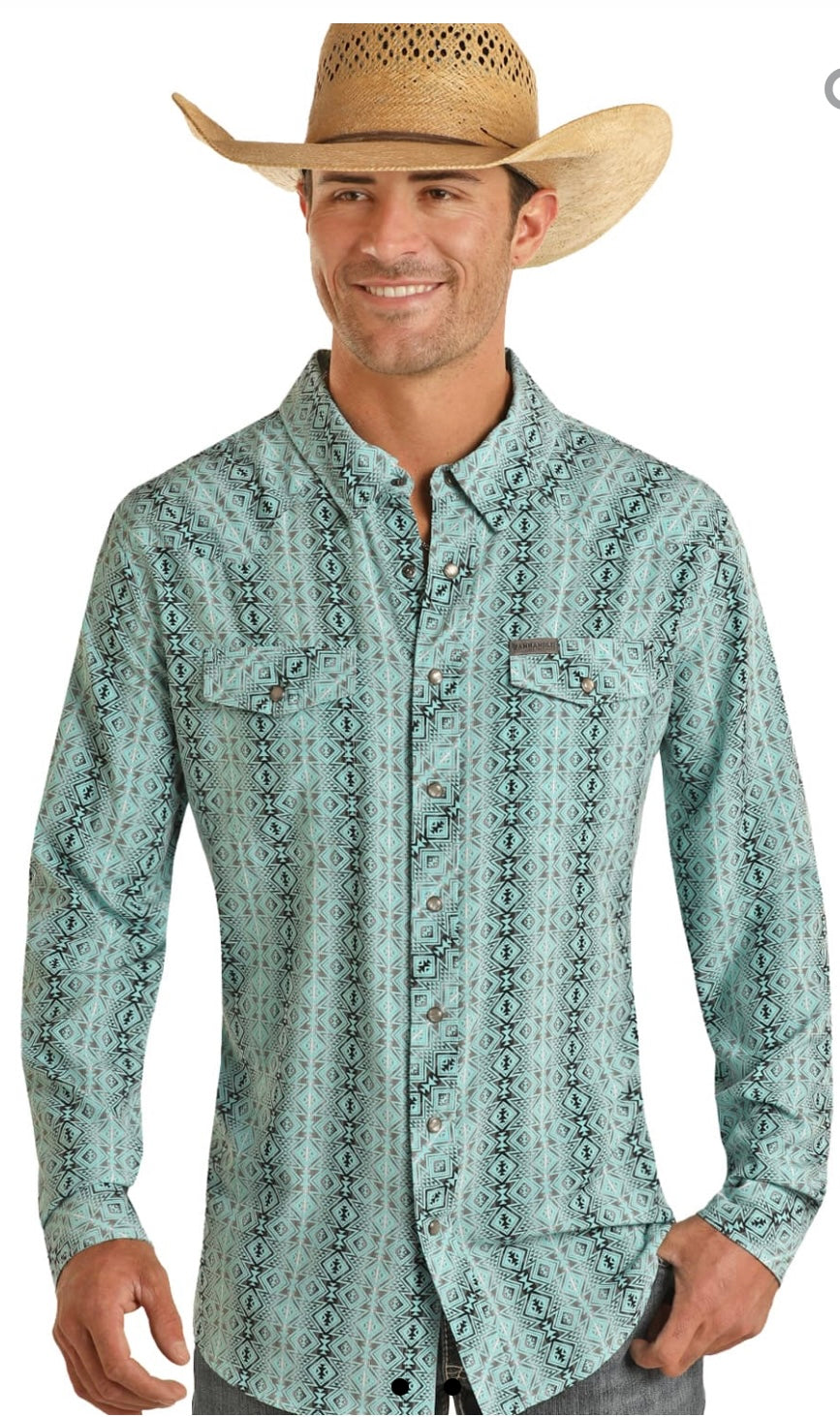 Panhandle Men’s. Turquoise Aztec Snap Shirt