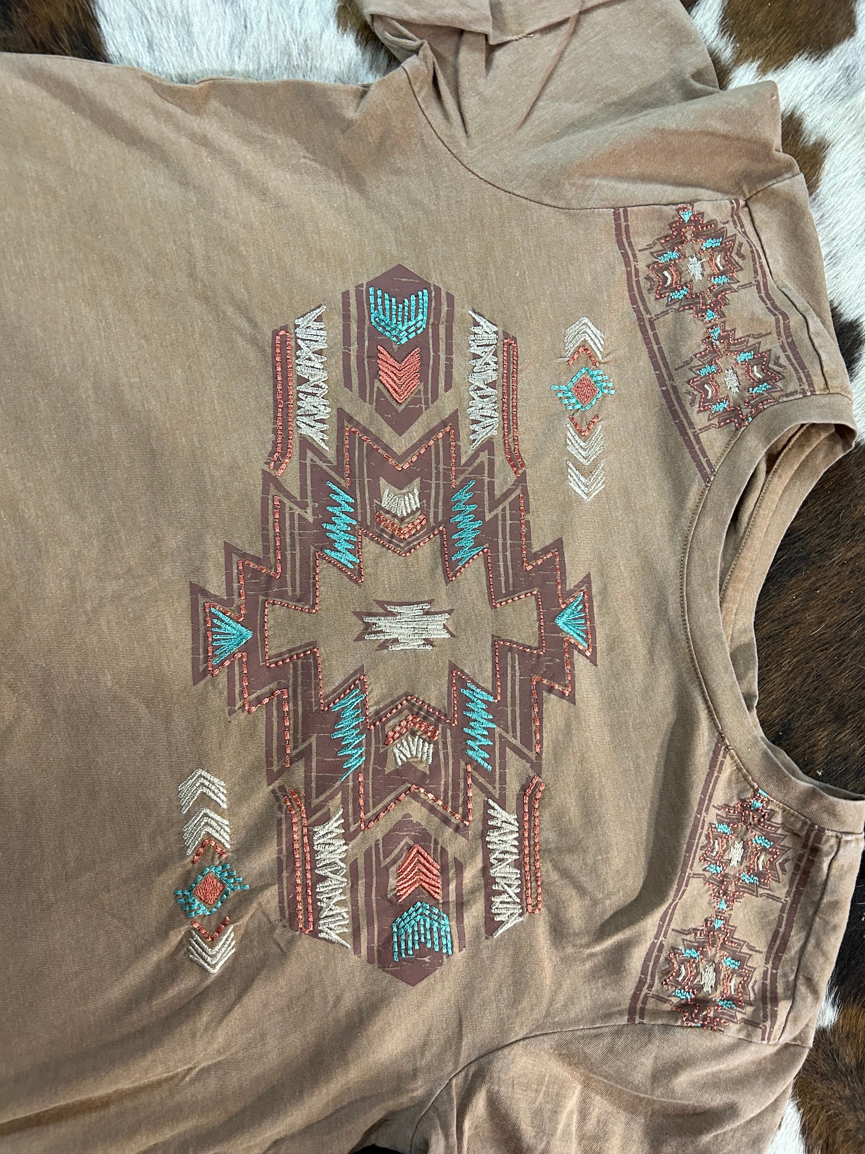 Women’s Panhandle Tan Embroidered Aztec Tee