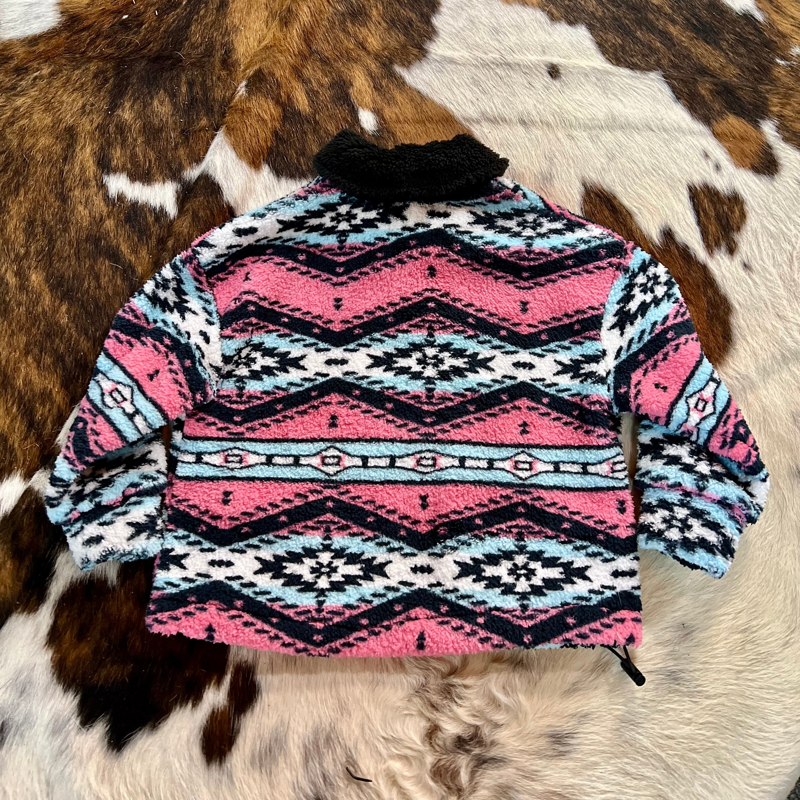Girls Pink & Black Fleece Aztec Jacket