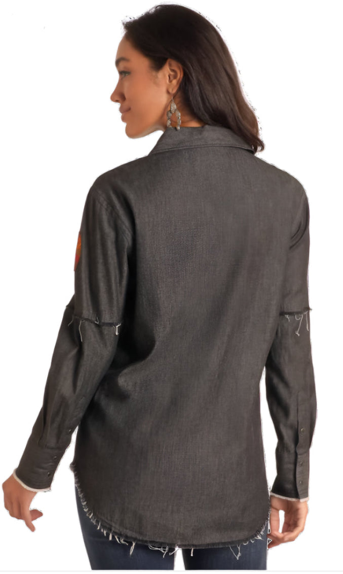 Women’s Black Western Patches Long Sleeve Snap Up Western Shirt
