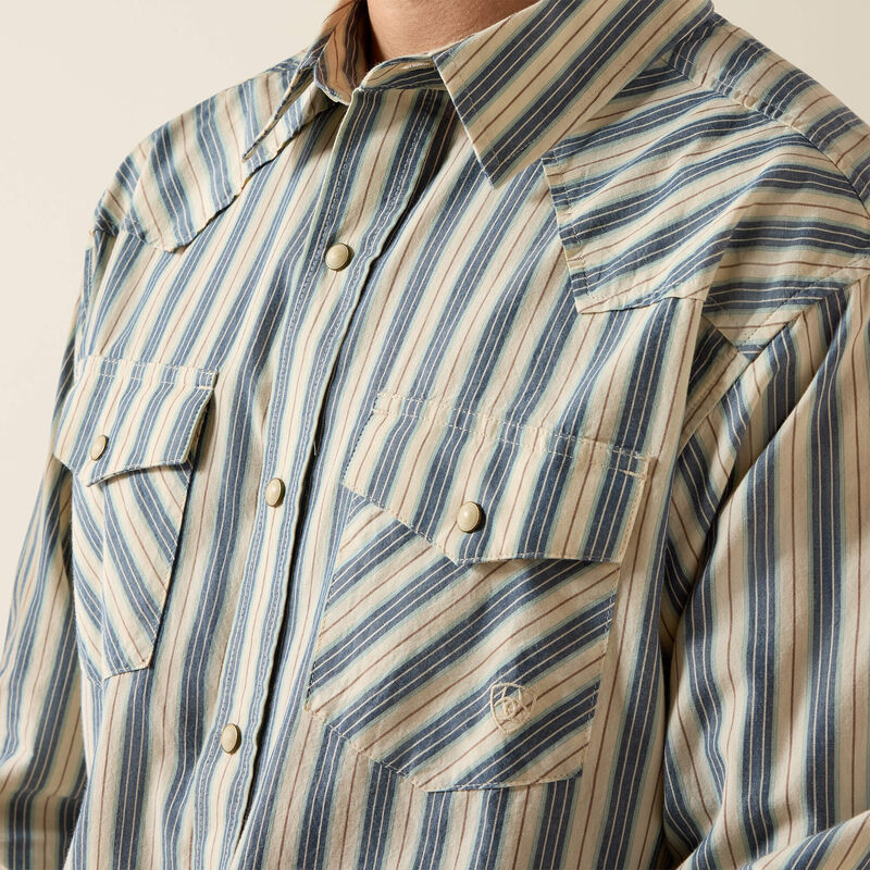 M Ariat Retro Hart Fitted LS Snap Shirt- White Swan Stripe